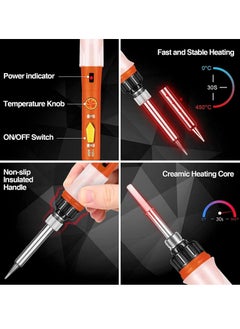 SYOSI Soldering Iron 60W Soldering Irons Kit with Adjustable Temperature knob 200-450℃ Welding Tools with 5 Soldering Iron Tips 17g Solder Wire Soldering Iron Stand for Welding and Repairing  - Image 5