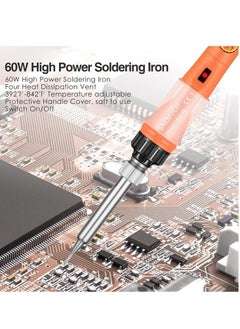 SYOSI Soldering Iron 60W Soldering Irons Kit with Adjustable Temperature knob 200-450℃ Welding Tools with 5 Soldering Iron Tips 17g Solder Wire Soldering Iron Stand for Welding and Repairing  - Image 4