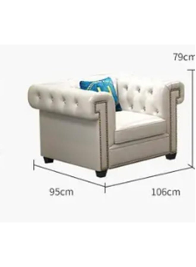 Comfynest Tufted Rolled Arm Chesterfield Sofa Faux Leather Beige Cushions Sofa-109.982 x 87.884 x 77.979 cm Off-White  - Image 2