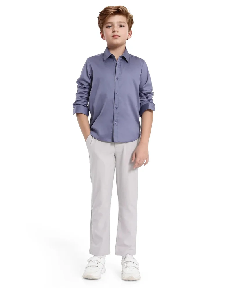 رير ونز Rare Ones Kids Holo Dusky Purple Cotton Blend Full Sleeve Button Solid Regular Fit Shirt