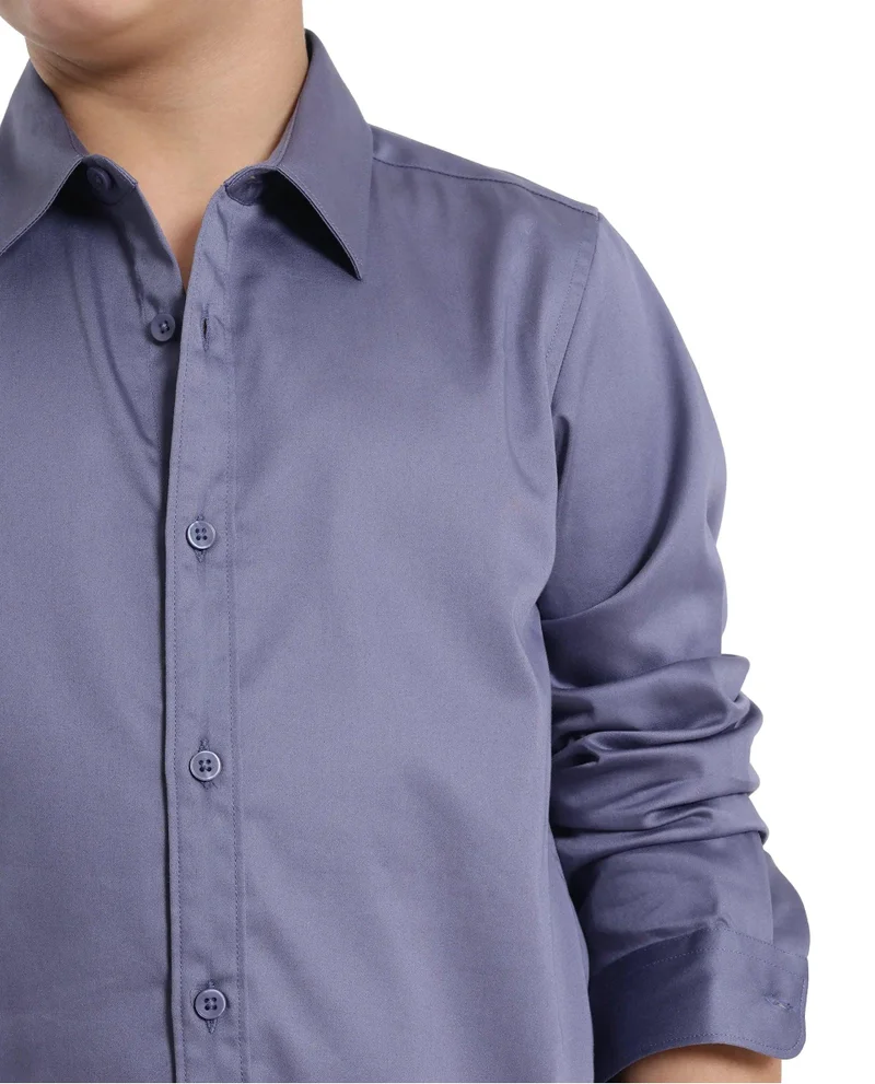 Rare Ones Rare Ones Kids Holo Dusky Purple Cotton Blend Full Sleeve Button Solid Regular Fit Shirt