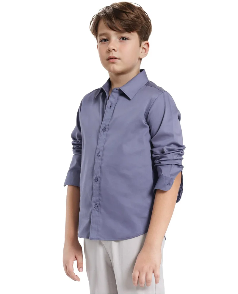 Rare Ones Rare Ones Kids Holo Dusky Purple Cotton Blend Full Sleeve Button Solid Regular Fit Shirt