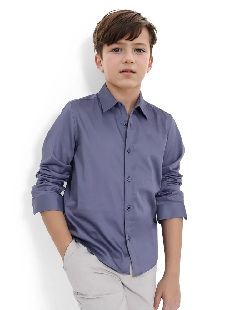 رير ونز Rare Ones Kids Holo Dusky Purple Cotton Blend Full Sleeve Button Solid Regular Fit Shirt
