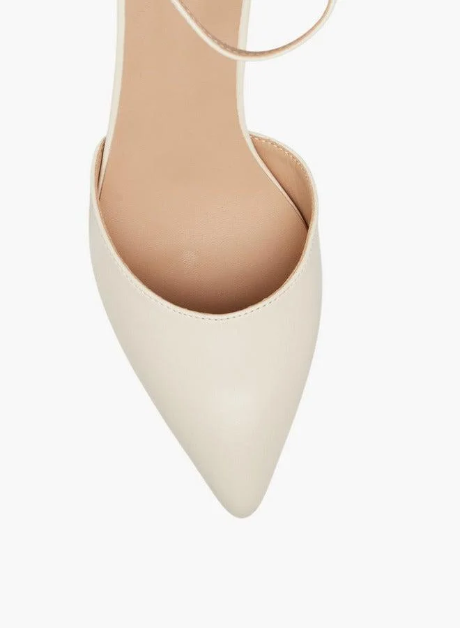 Flora Bella By Shoexpress Monogram Embossed Pointed Toe Shoes with Stiletto Heels and Buckle Closure