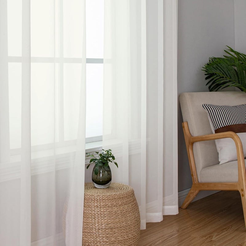 SimpleBrand Ivory Sheer Curtains 63 Inch Length 2 Panels, Rod Pocket Solid Color Window Sheer Curtain Panels, Elegant Curtains & Drapes for Living Room, Bedroom 2 Panels (Ivory, 2x42x120'') - Image 4