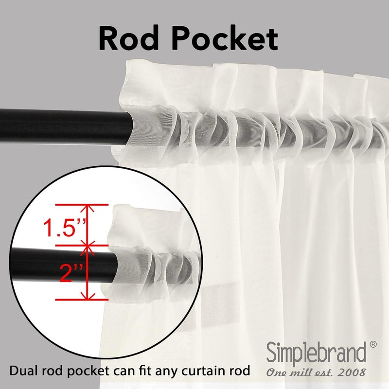 SimpleBrand Ivory Sheer Curtains 63 Inch Length 2 Panels, Rod Pocket Solid Color Window Sheer Curtain Panels, Elegant Curtains & Drapes for Living Room, Bedroom 2 Panels (Ivory, 2x42x120'') - Image 2