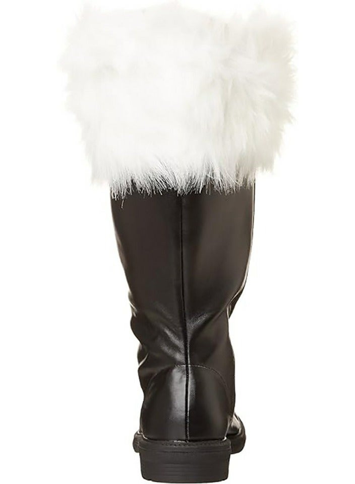 Loquat Christmas Santa Claus Boots Men's Wide Calf Santa Combat Boots with White Plush Cuffs for Halloween Christmas Costume Black  - Image 3
