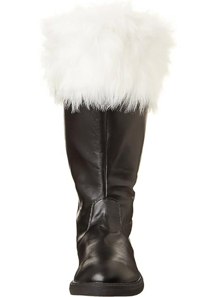 Loquat Christmas Santa Claus Boots Men's Wide Calf Santa Combat Boots with White Plush Cuffs for Halloween Christmas Costume Black  - Image 2