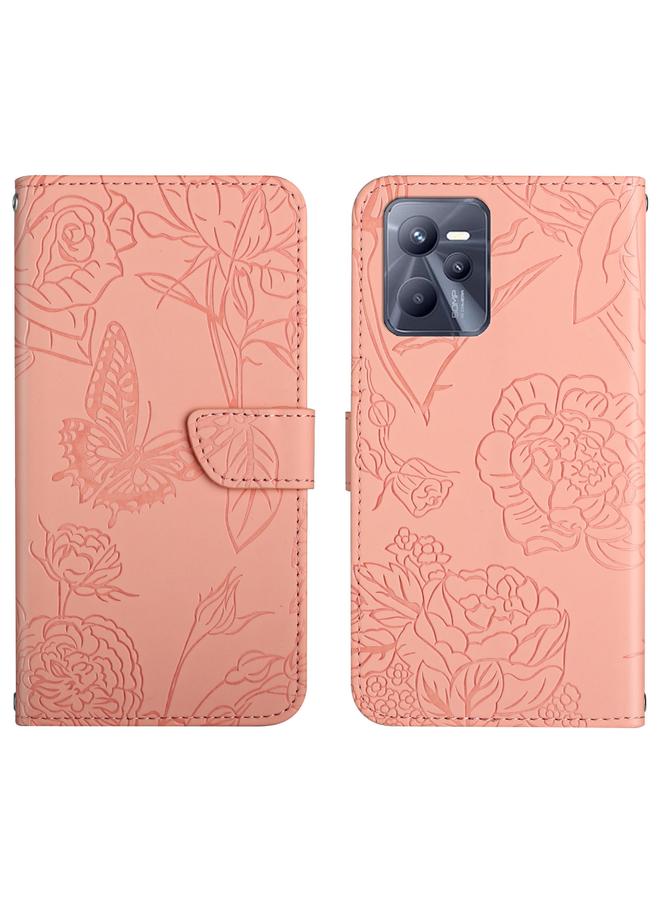 S-TOP Case For OPPO Realme C35 Skin Feel Butterfly Peony Embossed Leather Phone Case - Image 1