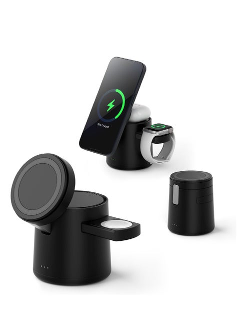 15W Magnetic Folding 3-in-1 Wireless Charger with MagSafe Stand - Compatible with iPhone 12-16 Series for Fast Charging and Convenient Use