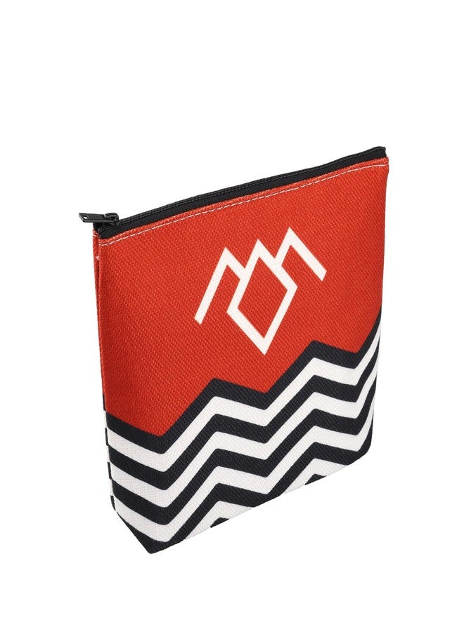 WCGXKO T Peaks TV Show Inspired Red Black & White Welcome To T Peaks Canvas Makeup Bag (Red) - Image 1