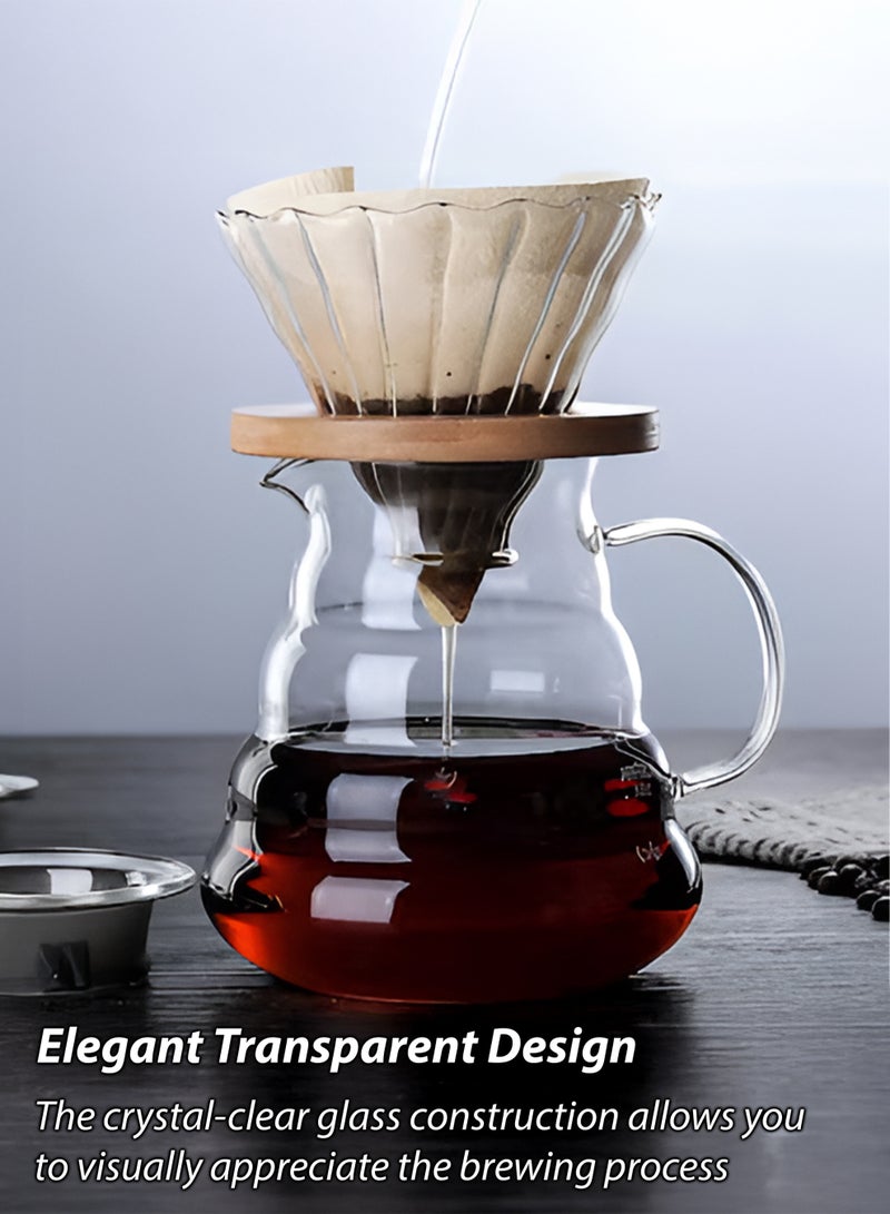 Toshionics 700ml Pour Over Coffee Maker Set T114662 – Glass Dripper with Bamboo Stand & Borosilicate Coffee Server | Manual Drip Brewer | V60 Style Cone Filter for Home & Café Brewing - Image 4