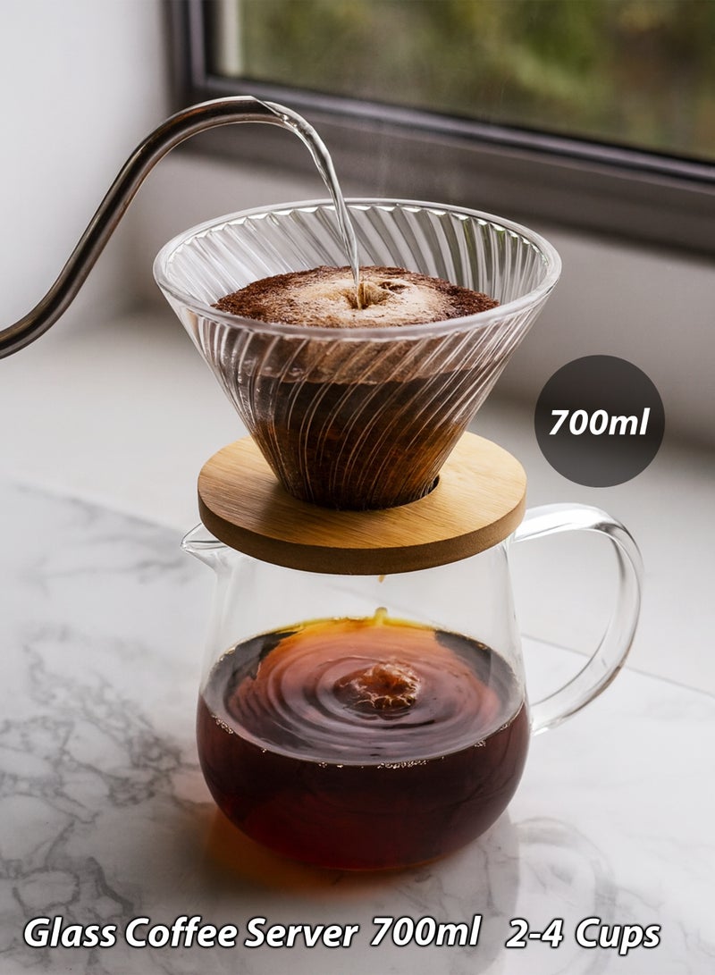 Toshionics 700ml Pour Over Coffee Maker Set T114662 – Glass Dripper with Bamboo Stand & Borosilicate Coffee Server | Manual Drip Brewer | V60 Style Cone Filter for Home & Café Brewing - Image 5