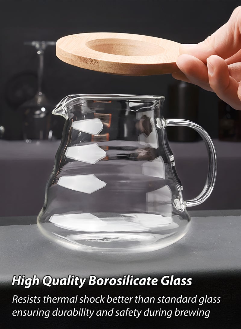 Toshionics 700ml Pour Over Coffee Maker Set T114662 – Glass Dripper with Bamboo Stand & Borosilicate Coffee Server | Manual Drip Brewer | V60 Style Cone Filter for Home & Café Brewing - Image 2