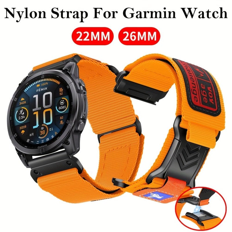 QuickFit 26mm Nylon Sport Loop Strap Orange Black for 51mm 47mm Smart Watches Durable Breathable - Image 1