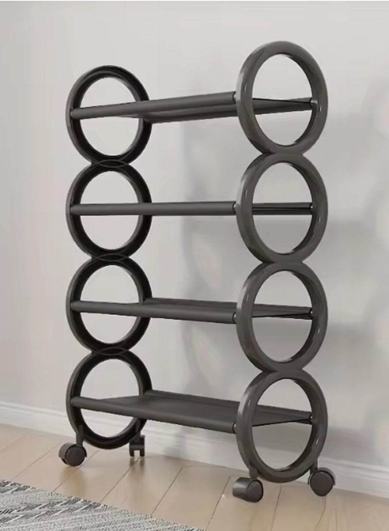LINGWEI Shoe Rack with Lockable Wheels 61x73x20cm Round Design Shoe Storage Organizer Stand Black  - Image 2