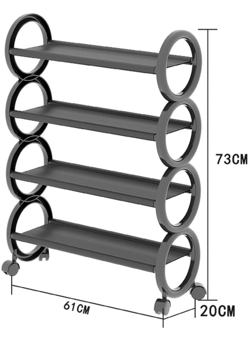 LINGWEI Shoe Rack with Lockable Wheels 61x73x20cm Round Design Shoe Storage Organizer Stand Black  - Image 3