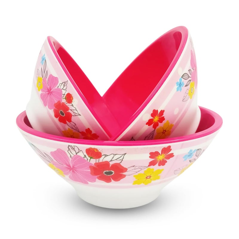 Superware | Pure Melamine | 2Tone Bowl Set - Pink + Florida (3 Pcs.) | Stain Free, Glazed Finish - Image 3