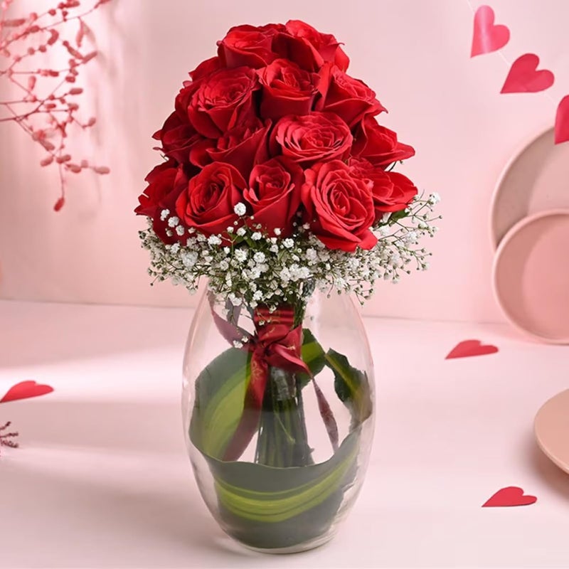 Floweraura FlowerAura Fresh Live Flower Bouquet of 24 Red Roses Flowers In Vase For Birthday Gift Anniversary Gift Wedding Gift Congratulations Gift Gift For Special Occasions Same Day Delivery  - Image 1