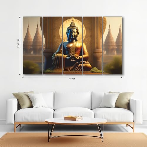 The Castle Decor Lord Buddha Wall Painting for Living Room Big Size - Meditating Gautam Buddha Painting Wall Decor Peaceful Art for Bedroom, Office, Hotels & Gifting - Wooden Framed (27x48 inch) - Image 3