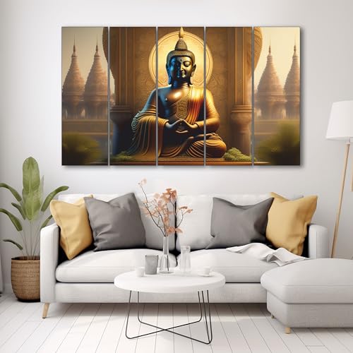 The Castle Decor Lord Buddha Wall Painting for Living Room Big Size - Meditating Gautam Buddha Painting Wall Decor Peaceful Art for Bedroom, Office, Hotels & Gifting - Wooden Framed (27x48 inch) - Image 1