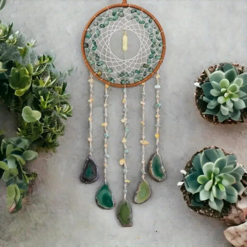 Dreamocean Boho Dream Catchers, Crystal Large Dreamcatcher Green Turquoise Suncatchers for Windows Wall Hangings Decoration Gifts for Adult Girls Bedroom Garden Room Decor - Image 1