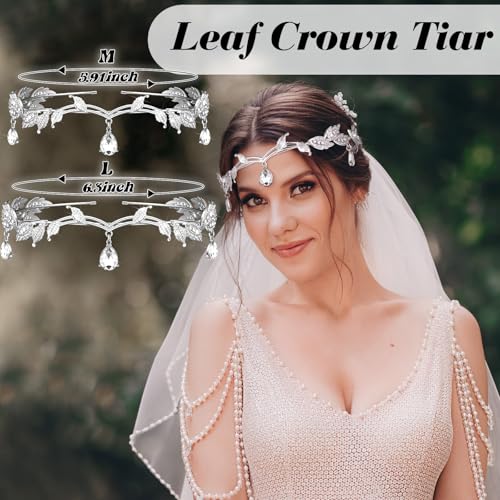 Glenmal 3 Pcs Elf Ear Cuffs and Crown Halloween Rhinestone Leaf Headband Fairy Ear Cuffs Princess Cosplay Costume for Women (Silver,Medium) - Image 3