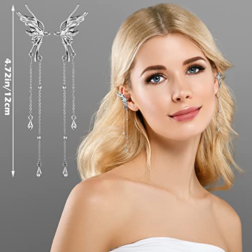 Glenmal 3 Pcs Elf Ear Cuffs and Crown Halloween Rhinestone Leaf Headband Fairy Ear Cuffs Princess Cosplay Costume for Women (Silver,Medium) - Image 4