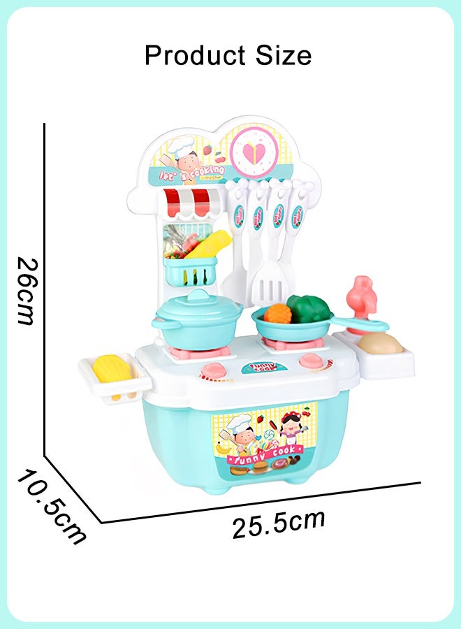 Quivlox Kitchen Playset, 22 PCS Kitchen Accessories Set Toy, Realistic Play Kitchen Toy, Pretend Play Kitchen Set, Mini Kitchen Set, Cooking Toy Set with Toy Food & Cookware Accessories, Pretend Play Food Toys for 3+ Year Old Boys and Girls,Blue - Image 2