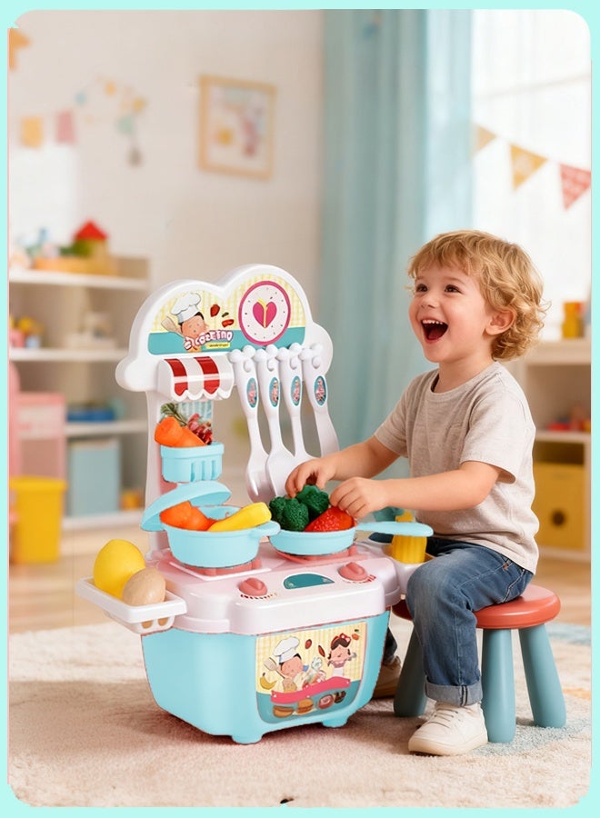 Quivlox Kitchen Playset, 22 PCS Kitchen Accessories Set Toy, Realistic Play Kitchen Toy, Pretend Play Kitchen Set, Mini Kitchen Set, Cooking Toy Set with Toy Food & Cookware Accessories, Pretend Play Food Toys for 3+ Year Old Boys and Girls,Blue - Image 3