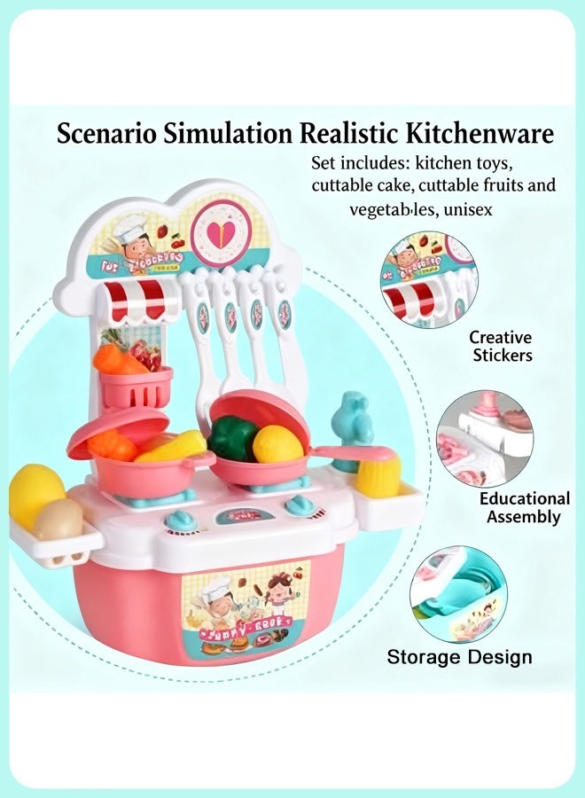 Quivlox Kitchen Playset, 22 PCS Kitchen Accessories Set Toy, Realistic Play Kitchen Toy, Pretend Play Kitchen Set, Mini Kitchen Set, Cooking Toy Set with Toy Food & Cookware Accessories, Pretend Play Food Toys for 3+ Year Old Boys and Girls,Blue - Image 4