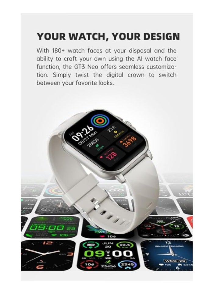 بلاك شارك - ساعة Black Shark GT3 Neo بشاشة مقاس 2.02 بوصة، عمر بطارية طويل 7 أيام، مقاومة للماء والغبار بمعيار IP68، 100 وضع رياضي ومسارات لقياس الصحة - فضي - Image 1
