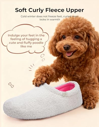HomeTop Women's Fuzzy Curly Fur Memory Foam Loafer Slippers Bedroom House Shoes with Polar Fleece Lining (7-8 US,Bliss Ivory) - Image 3