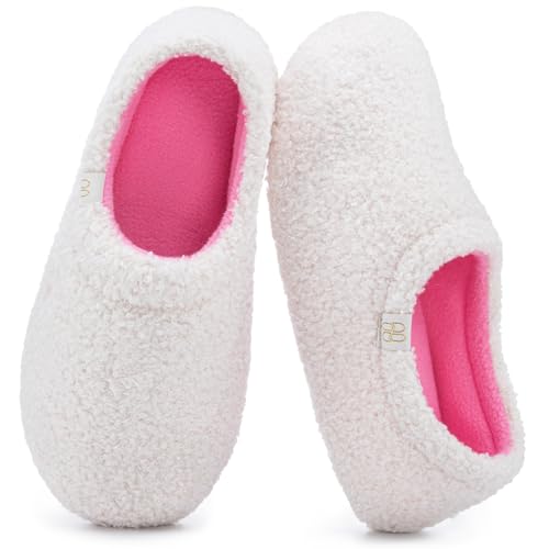 HomeTop Women's Fuzzy Curly Fur Memory Foam Loafer Slippers Bedroom House Shoes with Polar Fleece Lining (7-8 US,Bliss Ivory) - Image 1