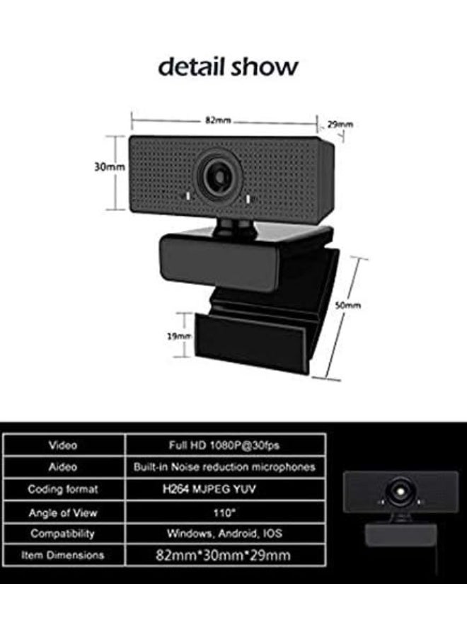 كاميرا ويب Full HD 1080P مع ميكروفون مدمج وغطاء للخصوصية، كاميرا USB للمكالمات المرئية والاجتماعات والبث المباشر - Image 2