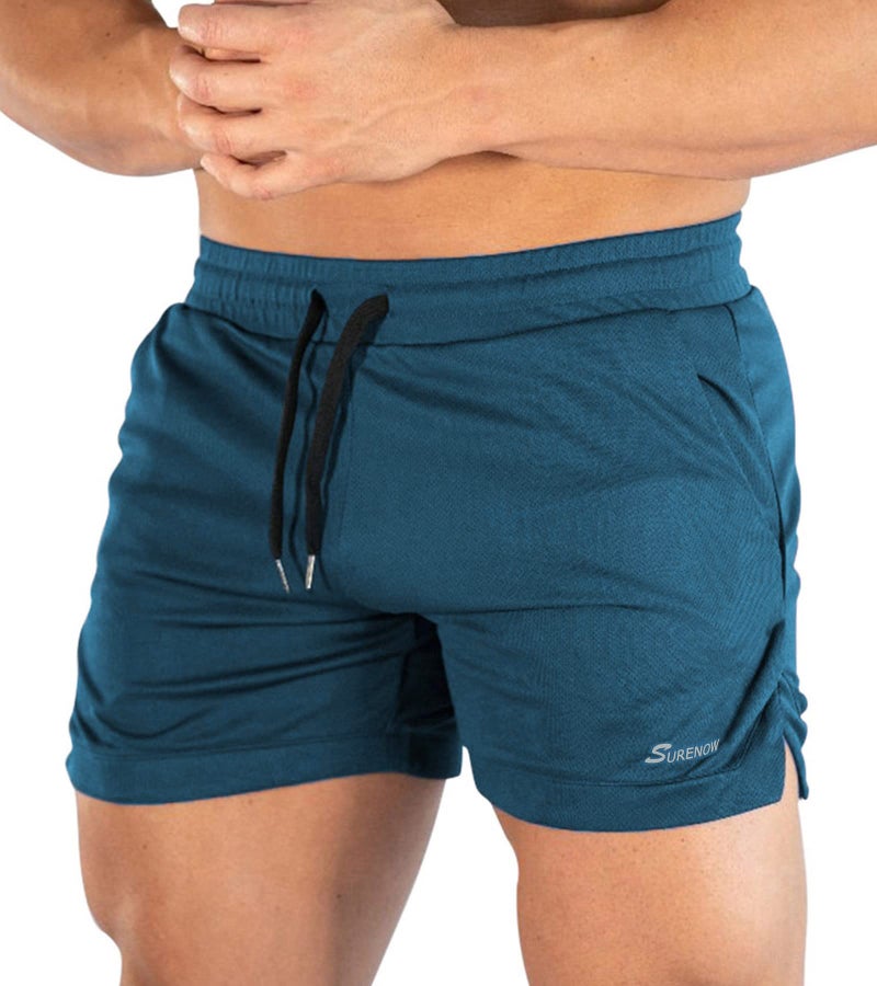 Surenow Mens Running Gym Shorts 3 Inch Breathable Lightweight Athletic Sport Shorts Training Workout Shorts with Pockets Blue - Image 1