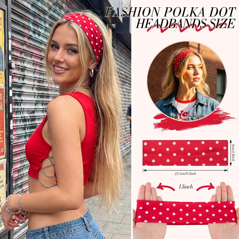 obeoby 8 Pack Polka Dot Headband for Women Y2k Outfits, Non Slip Stripe Hairbands Trendy Head Bands for Women's Hair - Image 2