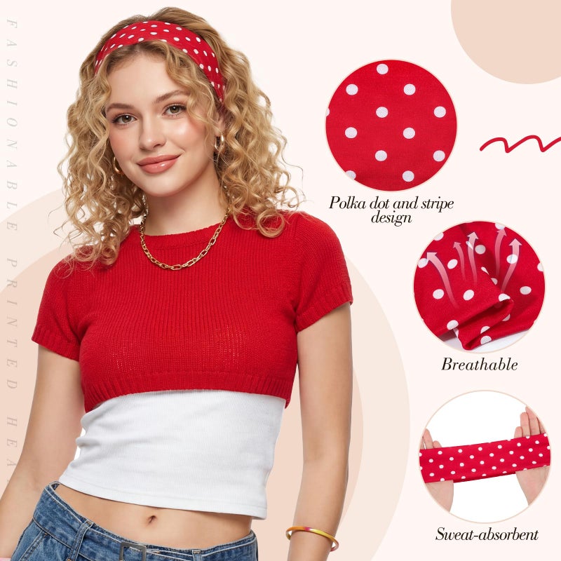 obeoby 8 Pack Polka Dot Headband for Women Y2k Outfits, Non Slip Stripe Hairbands Trendy Head Bands for Women's Hair - Image 4