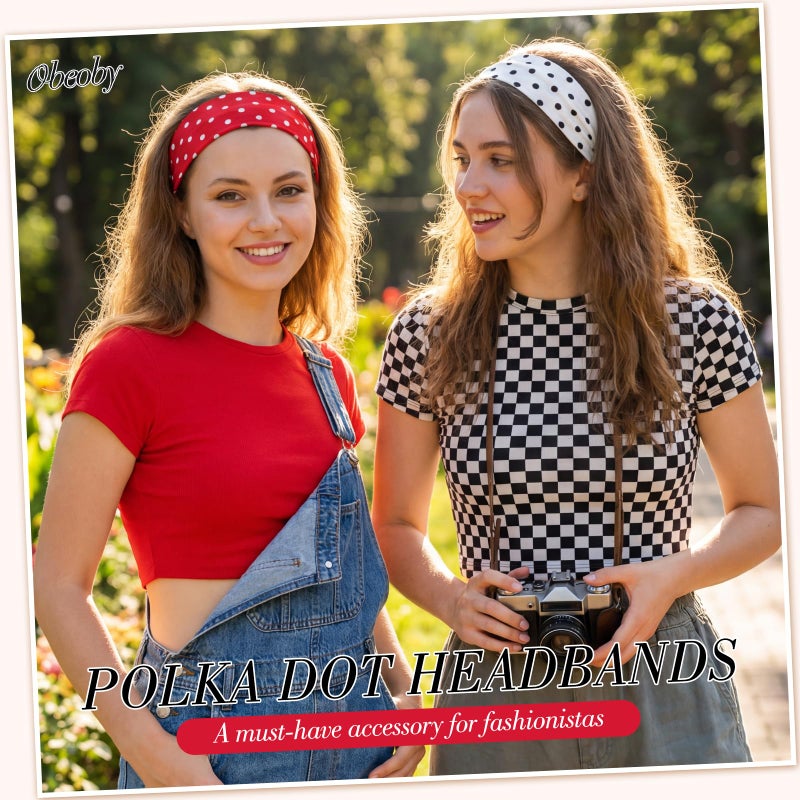 obeoby 8 Pack Polka Dot Headband for Women Y2k Outfits, Non Slip Stripe Hairbands Trendy Head Bands for Women's Hair - Image 5