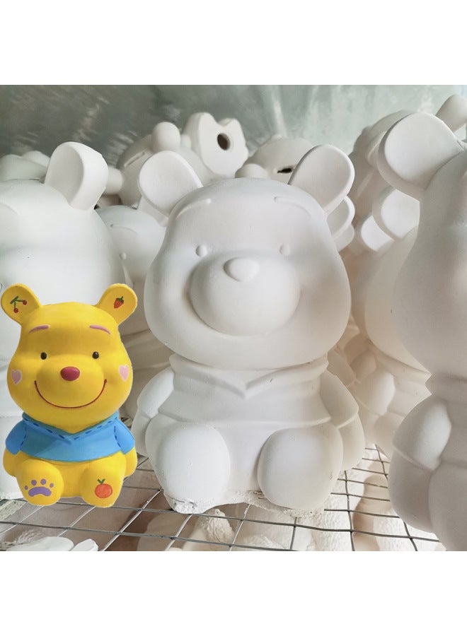 Popular Online Celebrity Plaster Painted Doll Coloring Doll Children's Diy Graffiti Toy Storage Jar Decoration Ornaments-Color:【Real Plaster】 Pooh Bear (send 12 Color ment Strips) - Image 1