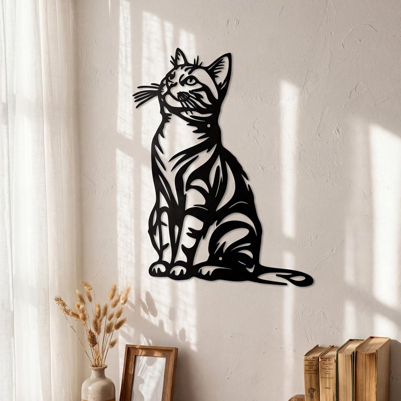 Otoolling Cat Wall Art Decor Black Metal Wall Sculptures for Cat Lovers 11.8 x 8.6 Inch Cats Sign Therian Decor for Living Room Bedroom Kitchen Home Decoration - Image 1