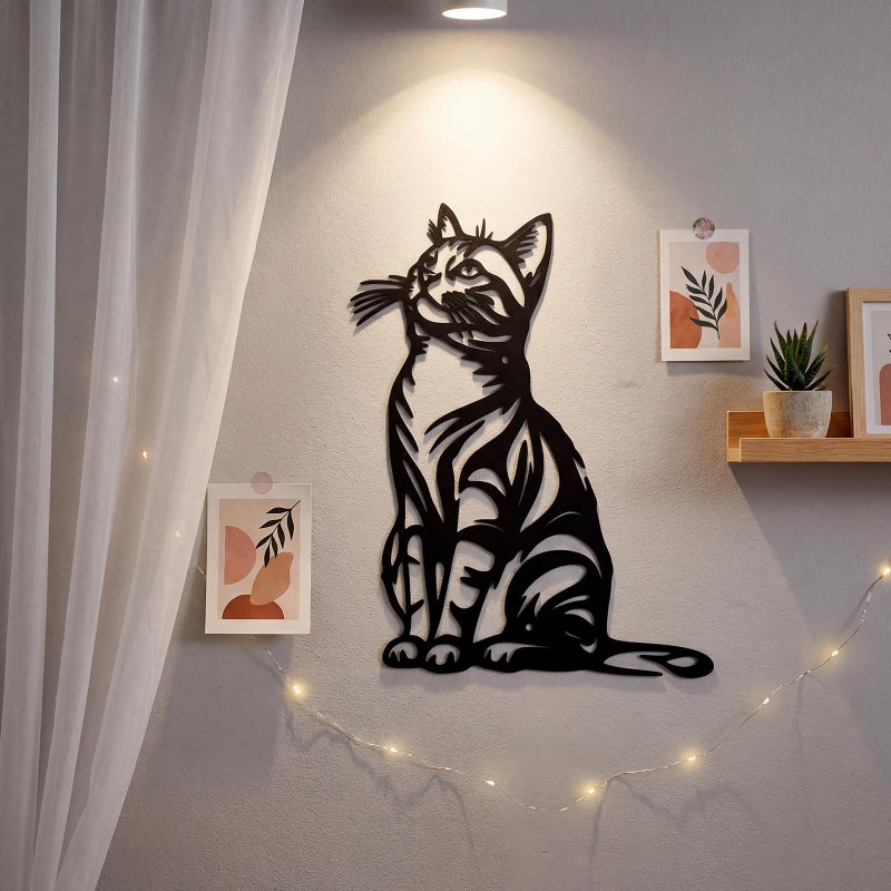 Otoolling Cat Wall Art Decor Black Metal Wall Sculptures for Cat Lovers 11.8 x 8.6 Inch Cats Sign Therian Decor for Living Room Bedroom Kitchen Home Decoration - Image 3