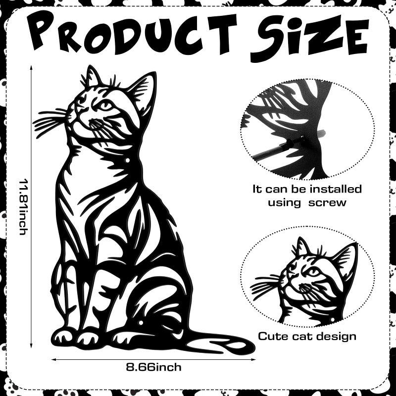 Otoolling Cat Wall Art Decor Black Metal Wall Sculptures for Cat Lovers 11.8 x 8.6 Inch Cats Sign Therian Decor for Living Room Bedroom Kitchen Home Decoration - Image 2