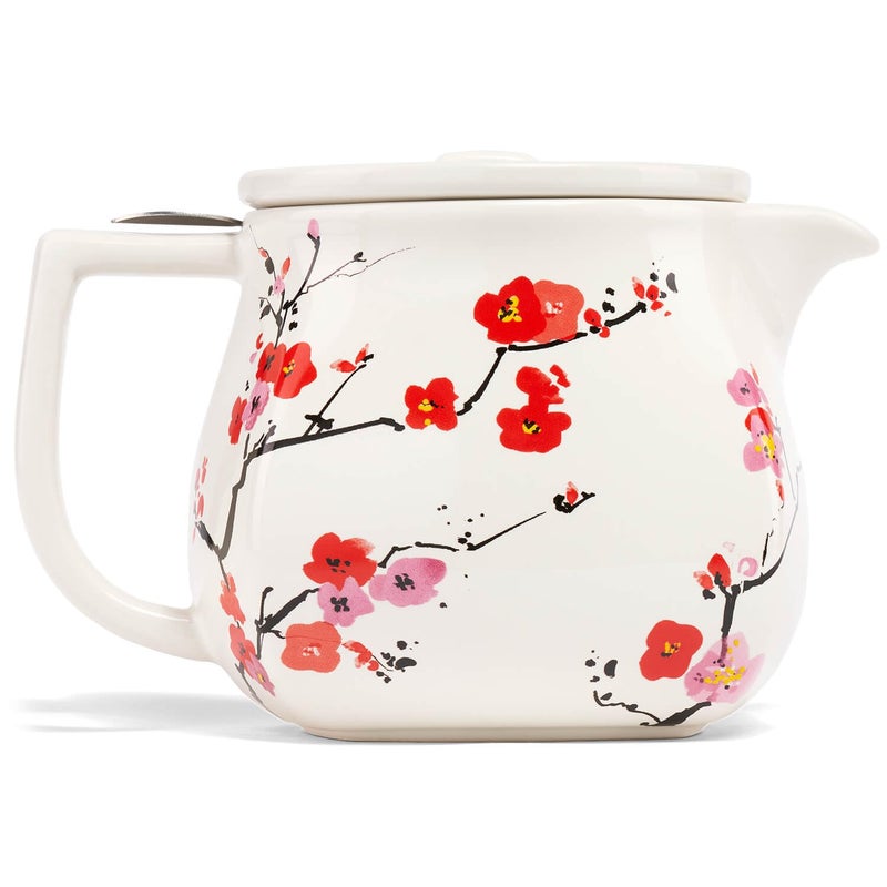 Tea Forte Ceramic Teapot with Removable Stainless Steel Infuser Basket and Lid Steeps 24 oz Loose Leaf Tea Dishwasher Microwave Safe Sakura Cherry Blossom - Image 2
