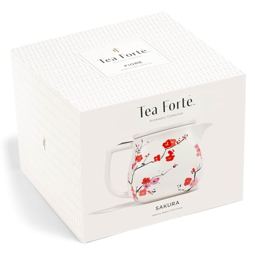 Tea Forte Ceramic Teapot with Removable Stainless Steel Infuser Basket and Lid Steeps 24 oz Loose Leaf Tea Dishwasher Microwave Safe Sakura Cherry Blossom - Image 3