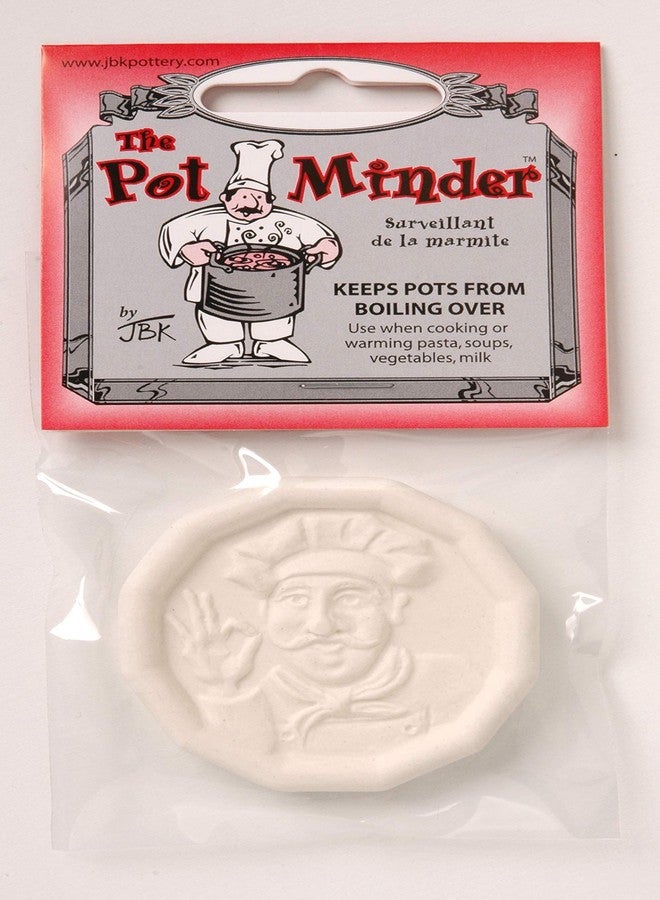 JBK Pottery Pot Minder Ceramic Boil Spill Stopper Disc - Kitchen Overflow Preventer for Noodles, Soups, Pasta, Seafood - Heat, Steam & Splatter Saver for Stove & Microwave - 2.3 inches, Chef Design - Image 2