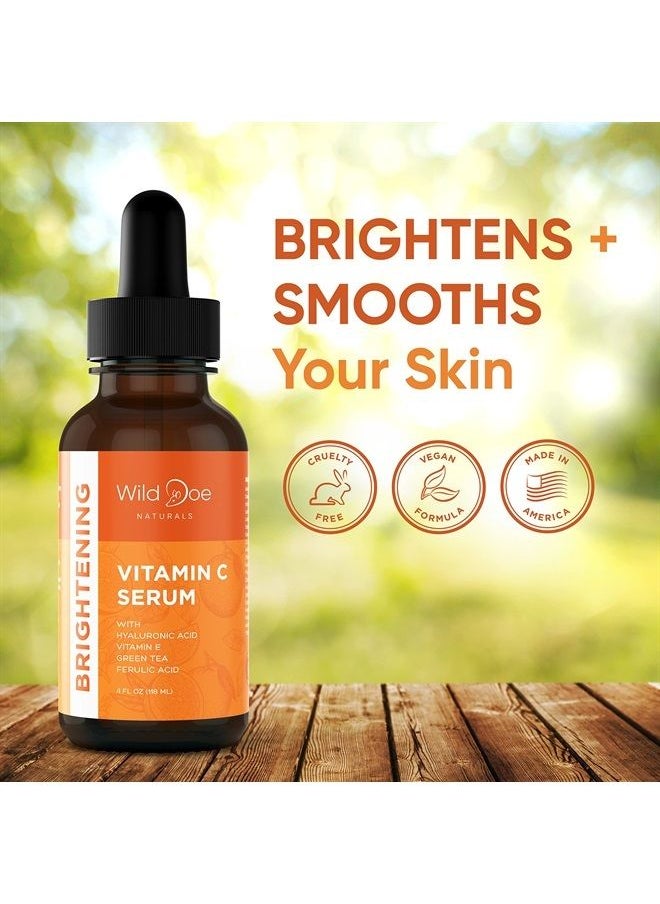Wild Doe Naturals - Vitamin C Serum for Face with Hyaluronic Acid - Firming Anti Aging Serum, Pore Minimizer, Acne Scars and Dark Spot Remover for Face - Vitamin C facial serum + Ferulic Acid, Vitamin E, Green Tea -4 oz - Image 1