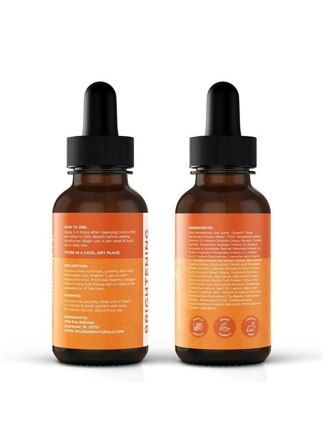 Wild Doe Naturals - Vitamin C Serum for Face with Hyaluronic Acid - Firming Anti Aging Serum, Pore Minimizer, Acne Scars and Dark Spot Remover for Face - Vitamin C facial serum + Ferulic Acid, Vitamin E, Green Tea -4 oz - Image 1