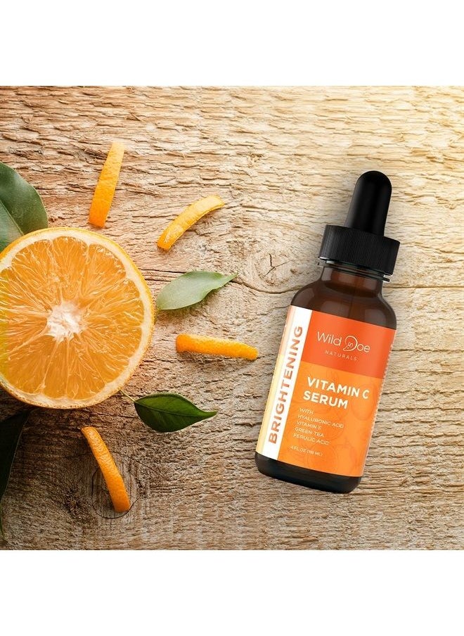 Wild Doe Naturals - Vitamin C Serum for Face with Hyaluronic Acid - Firming Anti Aging Serum, Pore Minimizer, Acne Scars and Dark Spot Remover for Face - Vitamin C facial serum + Ferulic Acid, Vitamin E, Green Tea -4 oz - Image 1