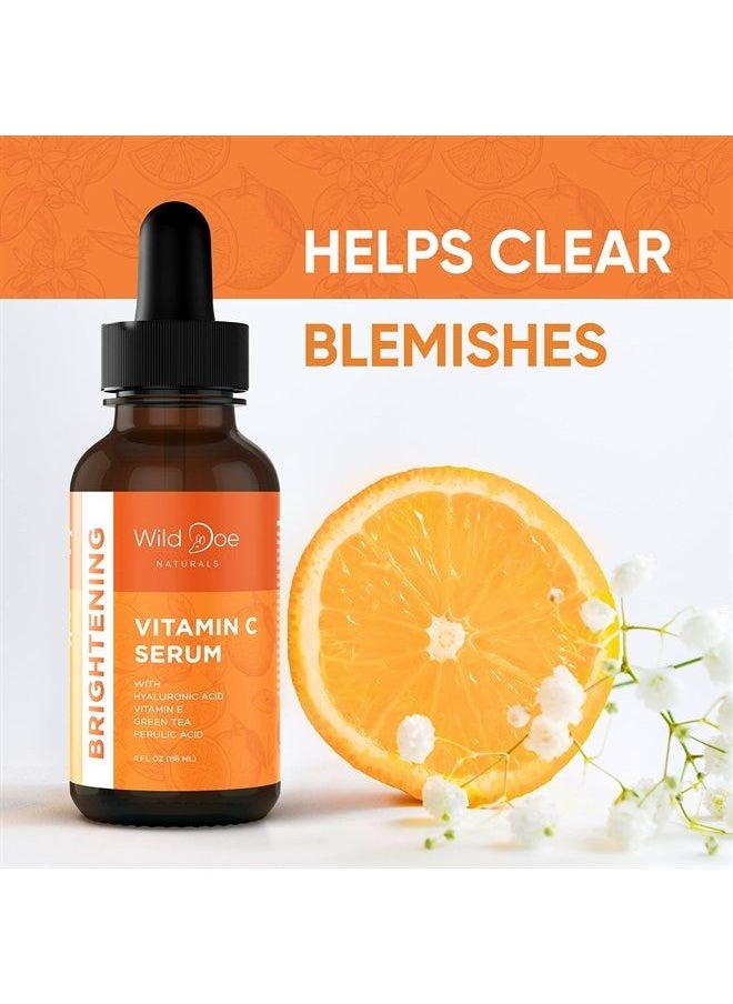 Wild Doe Naturals - Vitamin C Serum for Face with Hyaluronic Acid - Firming Anti Aging Serum, Pore Minimizer, Acne Scars and Dark Spot Remover for Face - Vitamin C facial serum + Ferulic Acid, Vitamin E, Green Tea -4 oz - Image 1